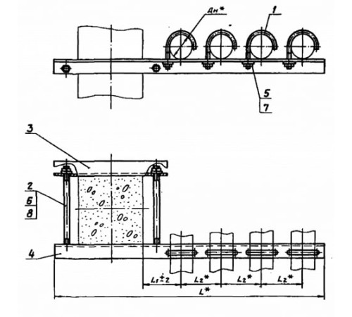 Крепления четырёх трубопроводов к ж/б колоннам в Минске